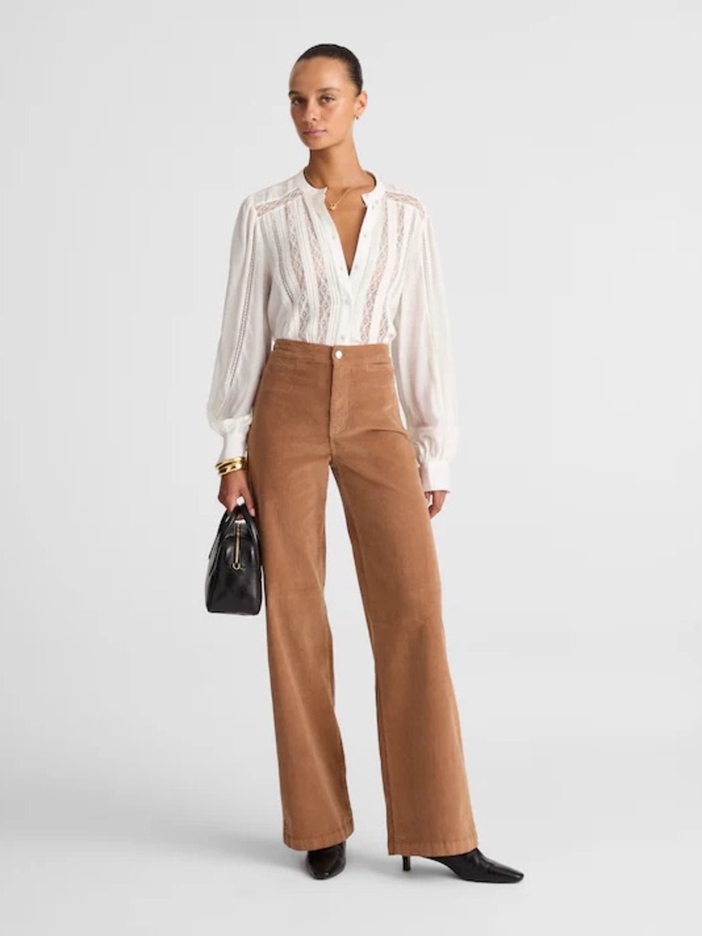 Madewell Corduroy Wide-Leg Pants Toasted Umber Camel Brown high waist 70's sz 23